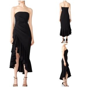 CINQ A SEPT Gramercy Black Strapless Ruffled Flounce Midi Dress Size 0
